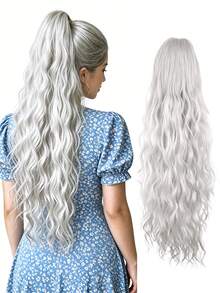 Extensión de Coleta Ondulada Multicolor de 24 Pulgadas, Cabello Sintético Resistente al Calor para Mujeres, Aspecto Natural, Adecuado para Uso Diario y Peinado, Accesorio para el Cabello - Multicolor - Ver 25
