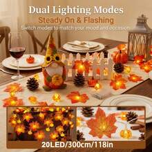 LED Thanksgiving & Autumn Decorative String Lights - Battery Powered, Pumpkin & Maple Leaf Design - Multicolor - View 5