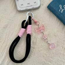 1pc Y2K Iridescent Butterfly Smart Phone Wrist Strap, Thick Braided White & Pink Contrast Color Hand Rope, Acrylic Heart Phone Shoulder Strap Charm, Sweet Versatile Daily Phone Accessory - Multicolor - View 4