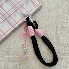 1pc Y2K Iridescent Butterfly Smart Phone Wrist Strap, Thick Braided White & Pink Contrast Color Hand Rope, Acrylic Heart Phone Shoulder Strap Charm, Sweet Versatile Daily Phone Accessory - Multicolor - View 10