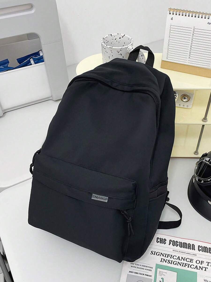 1 pieza Mochila casual de moda de gran capacidad en color negro, adecuada para uso diario de niñas, escuela y salidas - Multicolor - Ver 1