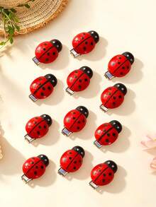 10pcs Cute Red Ladybug Hair Clips, Creative Fun Cartoon Mini Hair Clips, Girls' Hair Accessories - Multicolor - View 8