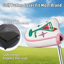 1pc White Pink Edge Fruit Juice Cup Embroidered Half-Round Golf Putter Head Cover, Magnetic Closure Mallet Putter Protector, Durable Fabric Golf Accessory, Suitable For Most Brand Mallet Putters - Multicolor - View 7