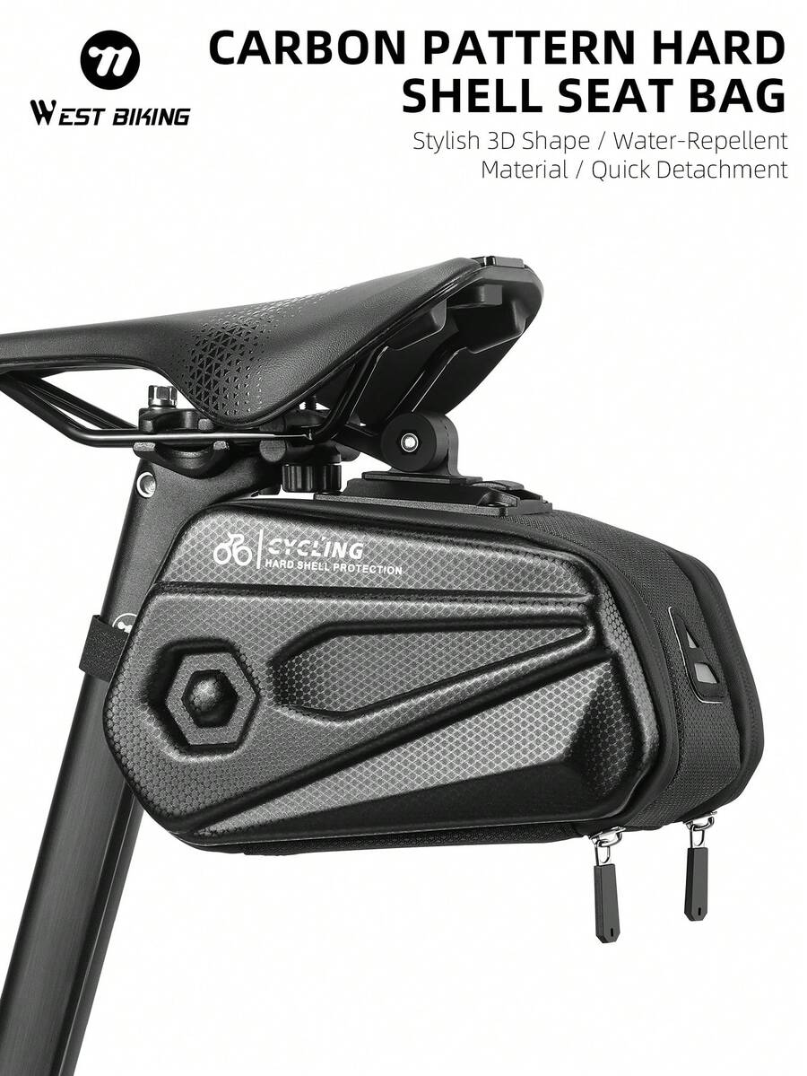 WEST BIKING Bicycle Saddle Bag 2.6L Large Capacity Hard Shell Waterproof Cycling Gear Storage Bag Can Hang Rear Light Double Side Zippers