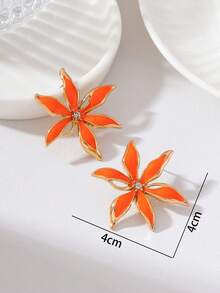 1 Pair Fashion Minimalist Floral Oil Drop Earrings For Women Daily Wear - Orange - View 5