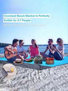 1pc Waterproof Beach Mat, Portable Quick-Fold Picnic Blanket With Drawstring Pocket, Sand-Resistant Polyester Outdoor Camping Mat, Suitable For Beach, Park, Travel, Home Use - Multicolor - View 4