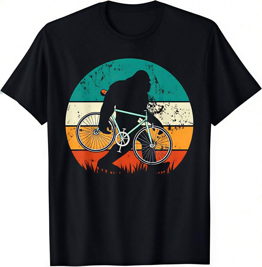 Camiseta Retro de Bicicleta de Montaña Bigfoot Ciclismo Divertida Camiseta de Ciclista Ropa Divertida para Hombres Partes Superiores Camisetas Gráficas Streetwear Camisas - Negro - Ver 1