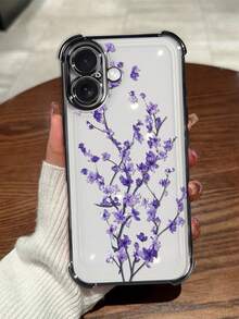 紫色梅花圖案 TPU 手機殼，電鍍防震，適用於 iPhone 17 Pro Max、17 Pro、16e、16 Pro、15 Pro、14、13、12、11、XS、XR。極簡時尚吸震軟殼，優雅設計，男女通用，適合送給朋友的聖誕節、情人節、復活節、婚禮季或生日禮物！ - 黑色 - 查看 5