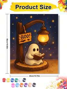 Pintura por Números DIY Fantasma Fofo Lendo Sob Lâmpada, Arte de Parede Feita à Mão para Decoração de Casa Adulta, Presente de Feriado de Halloween - Conjuntos - Visão 10