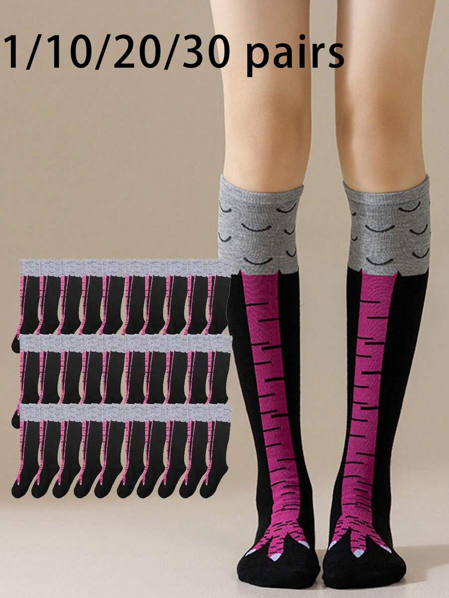 1/10/20/30 Pairs Women's Spring/Autumn Comfortable Fun Chicken Claw Design Knee-High Socks - Multicolor - View 1