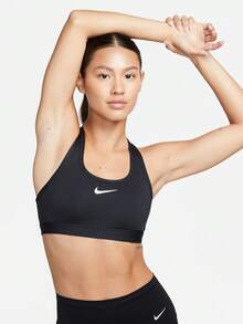 Nike Swoosh 女款中強度支撐快乾加墊運動內衣，網球運動員風格 DX6822-010 - 黑色 - 查看 6