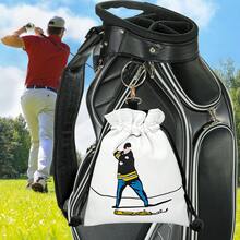 1Pc Big Swing Golfer Embroidery Drawstring Golf Pouch, Fun Cartoon Golf Player Pattern Portable Storage Bag With Hook For Golf Accessories - Multicolor - View 7