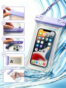 1/2/3pcs Waterproof Anti-Drop Laser Cut Phone Bag, Swimming Halter Phone Case, Sealed Phone Case, Transparent Diving Phone Case Suitable For Outdoor Rafting Swimming, Touchscreen Phone Case - Multicolor - View 5