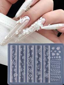 矽膠美甲模具 3D 花朵美甲裝飾 花瓣美甲模具 婚禮美甲用品 DIY 可穿戴美甲工具 可重複使用美甲雕刻模板 新娘美甲配件 多尺寸花卉美甲模具 - 無色 - 查看 1
