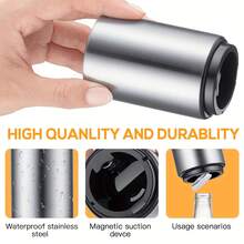 2PCS Automatic Bottle Opener With Magnetic Cap, Stainless Steel One-Handed Lid Opening Spring Loaded Push&Pop For Kitchen Home Restaurant Household Utensils Restaurant Accessories Gift - Silver - View 3