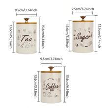 Myrothcane 3Pcs Vintage Cream Metal Canister Set With Bamboo Lids, Coffee Sugar Tea Printed Airtight Storage Jars, Farmhouse Kitchen Counter Dry Food Container Organizer - White - View 14