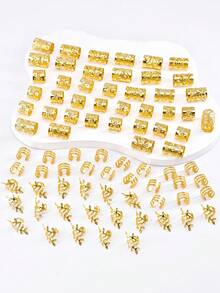 80pcs Golden Hair Ring Dreadlocks1 Set, Party Braided Hair Clips Hair Accessories Loc Hair Jewelry For Braids For Girls Boho - 金色 - 查看 2