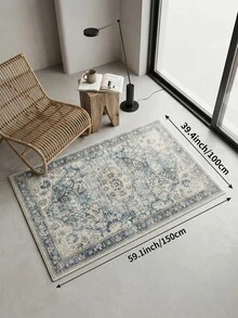 1pc Blue Distressed Floral Living Room Rug, Suitable For Kitchen, Dining Room, Bedroom, Room Holiday Decor, Indoor/Outdoor, Office, Lobby, Anti-Slip Doormat, Bathroom Rug, Hallway, Study, Gaming Area - Navy Blue - View 19
