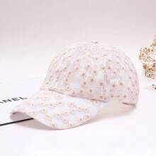 1pc Personalized Versatile Washed Lace Hollow Baseball Cap, Fashionable Streetwear Versatile Chrysanthemum Embroidered Baseball Hat - Multicolor - View 8
