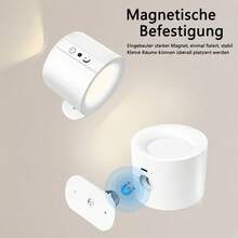 Magnetische LED Wandleuchte 360°, Dual Licht Design, 3 Farbmodi, Touch Steuerung, USB Wiederaufladbar, Modernes kabelloses Nachtlicht für Zuhause - WEISS - Übersicht 3