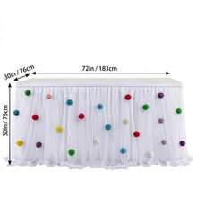 1 buah Rok Meja Tulle Putih dengan Pom Pom Warna-warni dan Pengikat Velcro, Cocok untuk Dekorasi Pesta Ulang Tahun, Pernikahan, dan Acara Baby Shower - Taplak meja jala pom-pom putih - View 4