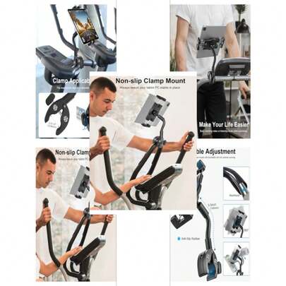 Soporte Flexible Tablet Bicicleta estática, Ideal para Ciclismo Indoor, Bicicleta de Spinning, estática, Manillar Peloton, elíptica y Cochecito para iPad Pro Air Mini, , 4.7-13 Pulgada