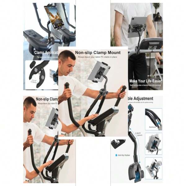 Soporte Flexible Tablet Bicicleta estática, Ideal para Ciclismo Indoor, Bicicleta de Spinning, estática, Manillar Peloton, elíptica y Cochecito para iPad Pro Air Mini, , 4.7-13 Pulgada