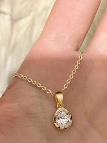 1pc Elegant Cubic Zirconia Pendant Necklace, Suitable For Women To Wear, Perfect For Wedding, Engagement, Anniversary, Party, Valentine's Day Gift - Yellow Gold - View 2