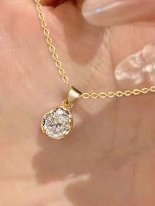 1pc Elegant Cubic Zirconia Pendant Necklace, Suitable For Women To Wear, Perfect For Wedding, Engagement, Anniversary, Party, Valentine's Day Gift - Yellow Gold - View 5