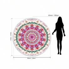 1件波希米亞曼陀羅圖案加大號沙灘巾，圓形沙灘毯，家居裝飾，適用於海灘、游泳池、露營與旅行，極致舒適 - 彩色 - 查看 5