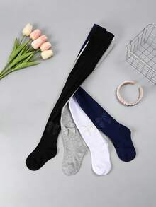 4 Pairs Baby Girls Solid Color Plain Minimalist Leggings Tights, Elastic Comfortable, Versatile Leggings For Young Girls Suitable For Daily Wear - Multicolor - View 5