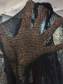 Plus Size Starfish Pattern Vacation Style Asymmetrical Design Cape Knit Top Black Summer - Black - View 10