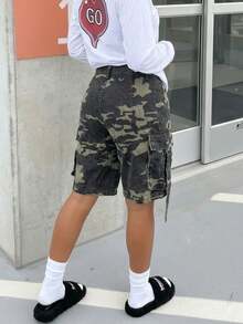 Women's Straight Leg Cargo Denim Capri Pants Casual Summer - Army Green - View 2