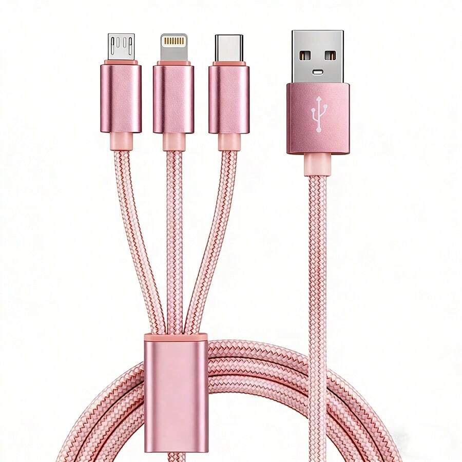 3-i-1 nylonflätad USB-laddkabel, universell snabbladdning USB till Lightning/Type-C/Micro USB-kontakt, 10–20W utgång, kompatibel med iPhone och mer, ultrasnabb laddkabel, kompatibel med iPhone, Type-C-telefoner och Android-telefoner