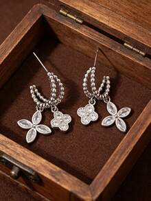 1 Pair Super Sparkling Zirconia Four-Leaf Clover Earrings, Luxury High-End Delicate Stud Earrings, Niche Design, Versatile Elegant Ear Jewelry For Women, Suitable For Daily Wear, Gift, Wedding, Best Friend - Super Sparkly Cubic Zirconia Four-leaf Earrings - View 2