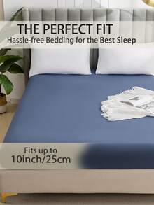 1pc Fashion Solid Color Brushed Single Fitted Sheet (Bed Cover/Mattress Protector) - Soft, Comfortable, Breathable, Anti-Pilling, Home Decor, Suitable For All Seasons; Fits Multiple Bed Sizes (Twin, Full, Queen, King); Dust-Proof Design; Pillow And Pillowcase Not Included. - Dusty Blue - View 4