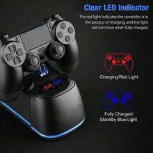 PS 4 Controller Dual Charging Dock, 2H Fast Charge, LED Indicator & Ambient Light, Black, Compatible With PS 4/Slim/Pro - 查看 5