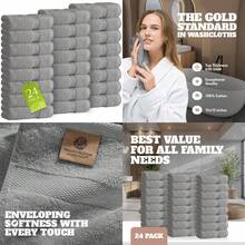 Wealuxe Washcloths 24 Pack - 600 GSM 100% Ring-Spun Cotton Wash Cloths For Showering Highly Absorbent And Soft 12x12 Inch - Light Gray - View 1