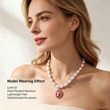 1pc Punk Style Glass Pearl Necklace With Vintage Carved Portrait Oil Drop Pendant, Suitable For Daily Wear Or As A Gift, Unisex - Glass Pearl Necklace With Oil-drop Pendant - View 4