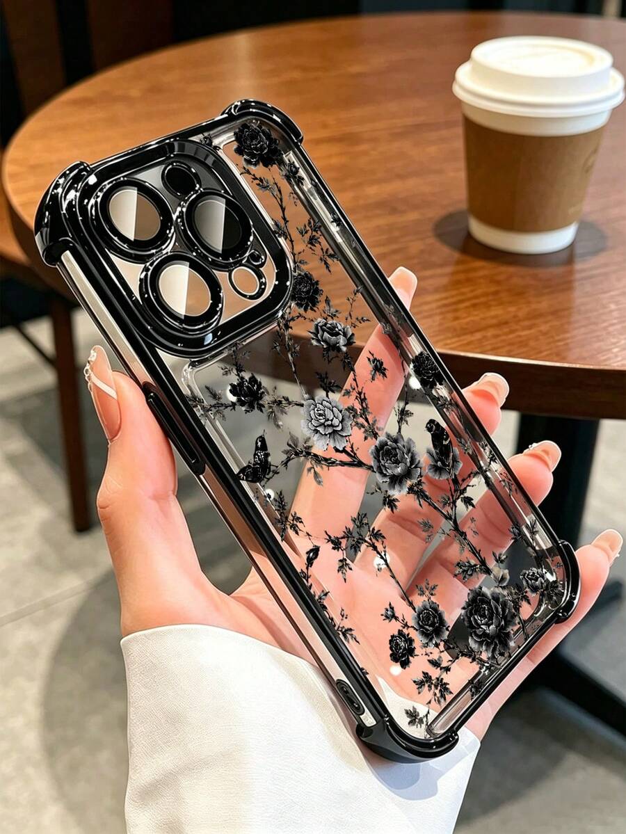 TPU手機殼,水彩花卉圖案,電鍍防摔,相容於 17 Pro Max、17 Pro、16e、16 Pro、15 Pro、14、13、12、11、XS、XR。極簡時尚防震軟殼,優雅設計,男女通用,送給朋友的完美禮物,適用於聖誕節、情人節、復活節、婚禮季或生日! - 黑色 - 查看 1