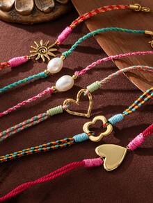 1pc Summer Woven Bracelet, Minimalist Bohemian Style, 18K Gold PVD Plated Stainless Steel Material, Waterproof And Fade-Resistant, Suitable For Wife And Mother To Wear, Easily Match With Girls' Daily Outfits, Beach Vacation, Party, Music Festival And Travel Occasions, Charming Women's Jewelry Woven Rope Bracelet, Small Accessory - Multicolor - View 3