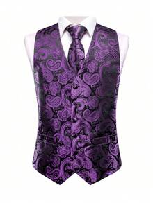 Men's Single-Breasted Casual Versatile Commuting Suit Vest - Purple - View 6