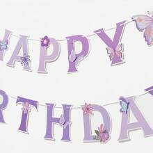 1件紫色蝴蝶生日快樂橫幅，適用於生日派對裝飾、蝴蝶主題派對用品、嬰兒洗禮裝飾、仙女派對、公主派對、房間裝飾、拍照背景、蛋糕桌裝飾 - 查看 7
