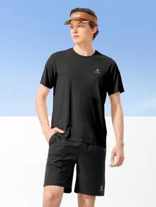 CAMEL CROWN Men's Outdoor Sports Suit Spring Fitness Wear, Breathable Quick-Drying Training Suit, Short-Sleeve Two Pieces Set - Phantom Black Phantom Black - View 1