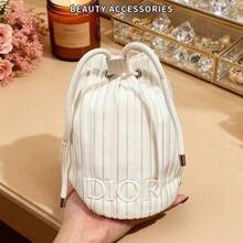 Dior 女款白色條紋抽繩化妝包，多口袋便攜極簡旅行化妝收納袋 - 白色 - 查看 9