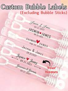 Personalized Wedding Bubble Labels [Labels Only, Bubble Wand Not Included], Customized Wedding Bubble Labels, Customizable Name And Logo PVC Stickers, Suitable For Wedding Favors, Bachelorette Party, Outdoor Wedding Send-Off, Customized Bubble Wand Labels, Wedding Bubble Tube Labels, Wall Decals - Multicolor - View 1