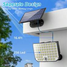 256 LED Solar Wall Light With Motion Sensor, Outdoor Solar Fence Street Light Garden Decor, 3 Working Modes, IP65, Street Light, Front Door, Split Solar Light With 5m Cable - 1PC - 查看 8
