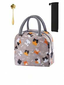 Large Capacity Fresh Print Five-Pointed Star Candy Cat Watermelon Insulated Lunch Bag With Ice Pack, Portable Handheld Lunch Box Suitable For Men And Women, Cold And Heat Insulation Handbag For Work, Picnic, Travel - Multicolor - View 12