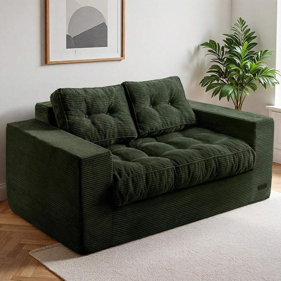 Loveseat Sofa Couch Upholstered Bean Bag Chair Cloud 2 Seat For Adults Boneless With Tufted Cushion Pillows In A Box No Assembly Required Dark Green - Green - View 1