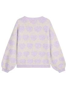 Plus Size Ladies Sweet Heart Jacquard Knit Pullover, Round Neck Drop Shoulder Long Sleeve Plus Size Warm Sweater For Autumn Winter - Color - View 5